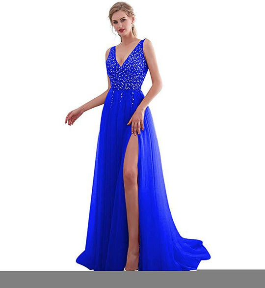 Damen Elegantes Abendkleid mit funkelnden Pailletten und tiefem Schlitz - Vittorelli