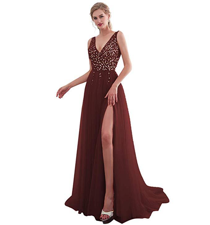 Damen Elegantes Abendkleid mit funkelnden Pailletten und tiefem Schlitz