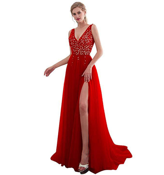 Damen Elegantes Abendkleid mit funkelnden Pailletten und tiefem Schlitz - Vittorelli