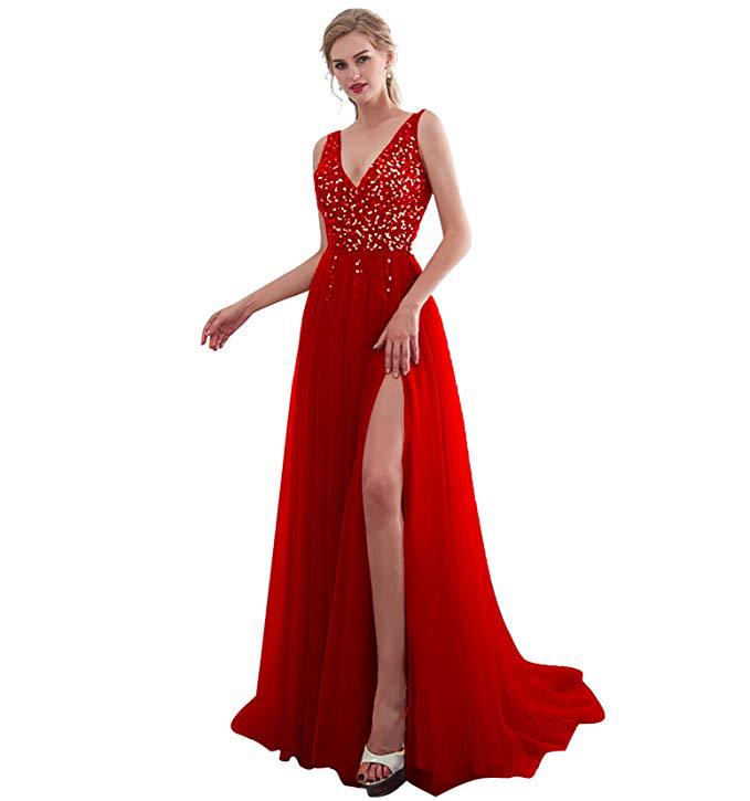 Damen Elegantes Abendkleid mit funkelnden Pailletten und tiefem Schlitz