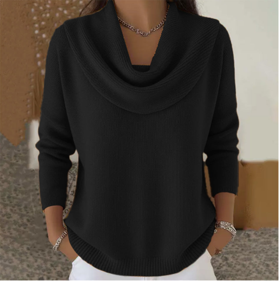 Lockerer Pullover mit weitem Kragen, einfarbig