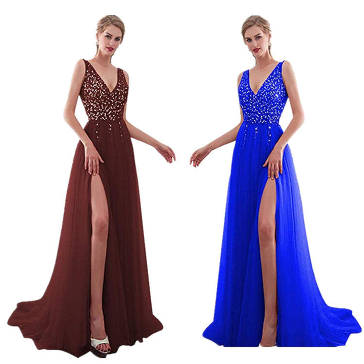 Damen Elegantes Abendkleid mit funkelnden Pailletten und tiefem Schlitz