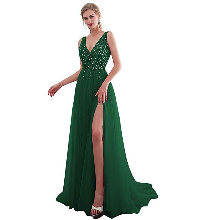 Damen Elegantes Abendkleid mit funkelnden Pailletten und tiefem Schlitz