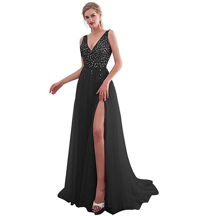 Damen Elegantes Abendkleid mit funkelnden Pailletten und tiefem Schlitz