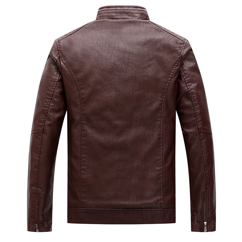 Herren Slim-Fit Lederimitat-Bikerjacke mit Stehkragen und Reißverschlusstaschen Nord Taschen