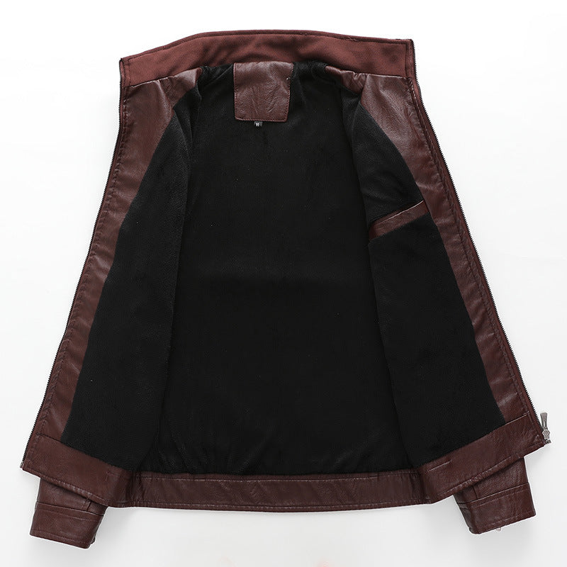 Herren Slim-Fit Lederimitat-Bikerjacke mit Stehkragen und Reißverschlusstaschen Nord Taschen
