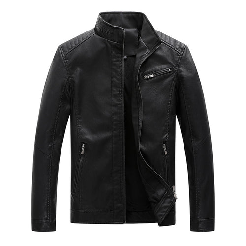 Herren Slim-Fit Lederimitat-Bikerjacke mit Stehkragen und Reißverschlusstaschen Nord Taschen