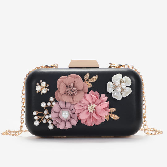 Damen Clutch mit floralen Applikationen und elegantem Kettenverschluss Nord Taschen