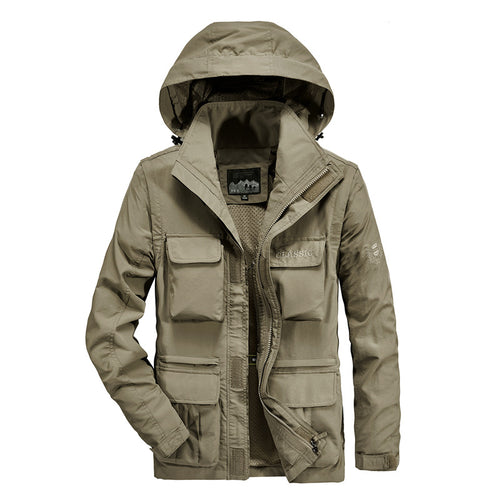 Herren leichter Fieldparka mit Kapuze, Multifunktionstaschen und atmungsaktivem Mesh‑Futter Nord Taschen