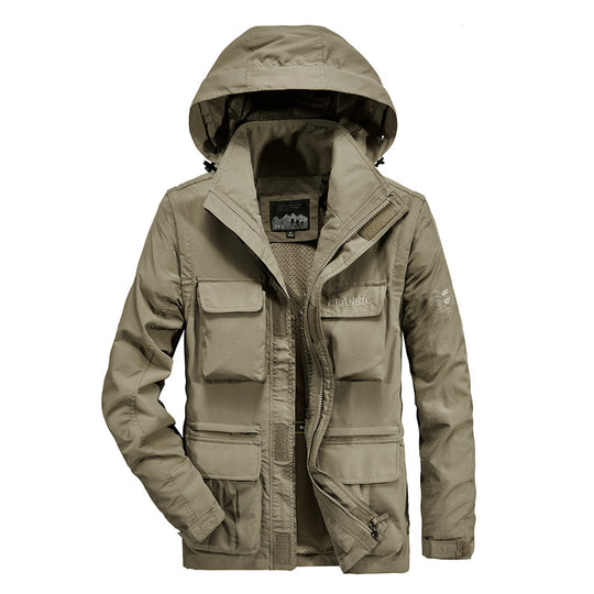 Herren leichter Fieldparka mit Kapuze, Multifunktionstaschen und atmungsaktivem Mesh‑Futter Nord Taschen