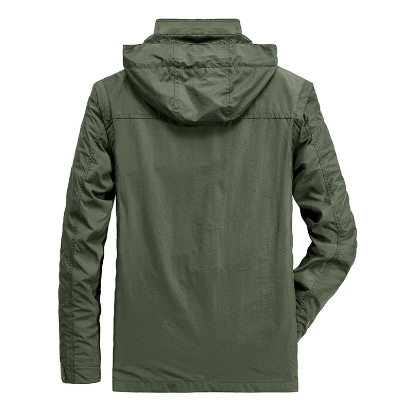Herren leichter Fieldparka mit Kapuze, Multifunktionstaschen und atmungsaktivem Mesh‑Futter Nord Taschen