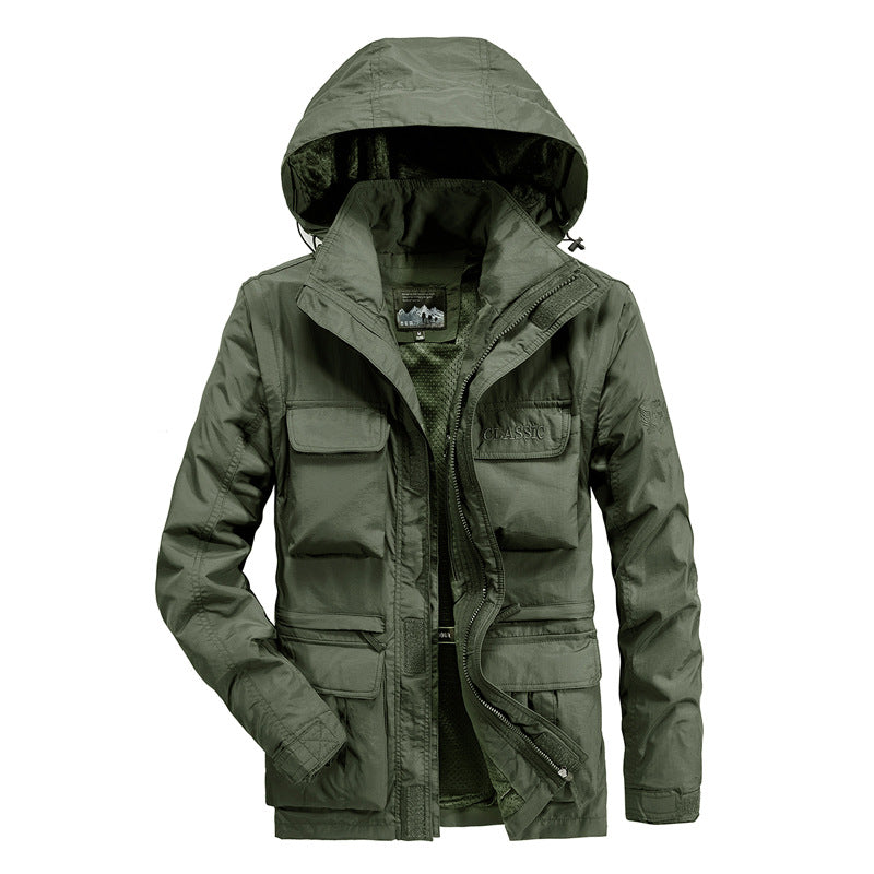 Herren leichter Fieldparka mit Kapuze, Multifunktionstaschen und atmungsaktivem Mesh‑Futter Nord Taschen