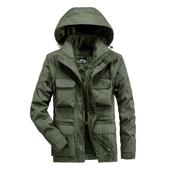 Herren leichter Fieldparka mit Kapuze, Multifunktionstaschen und atmungsaktivem Mesh‑Futter Nord Taschen