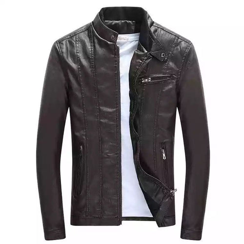 Herren Moderner Slim-Fit Lederoptik-Blouson mit Stehkragen und Brust-Reißverschlusstasche Nord Taschen