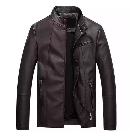 Herren Slim-Fit Kunstlederjacke im Bikerstil mit Stehkragen und Reißverschluss Nord Taschen