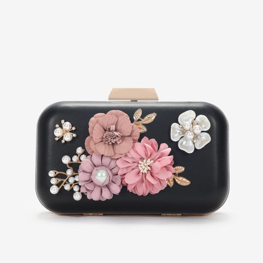 Damen Clutch mit floralen Applikationen und elegantem Kettenverschluss Nord Taschen