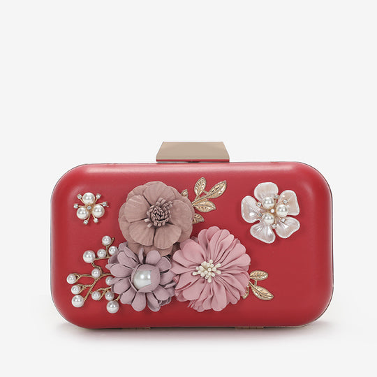 Damen Clutch mit floralen Applikationen und elegantem Kettenverschluss Nord Taschen