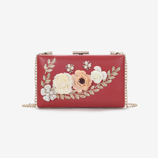 Damen Clutch-Tasche mit Blumenapplikationen und eleganten Details Nord Taschen