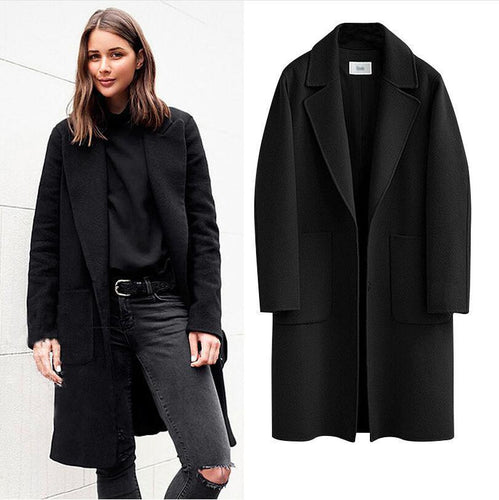 Damen Oversized Wollmix-Mantel mit Reverskragen und aufgesetzten Taschen Nord Taschen