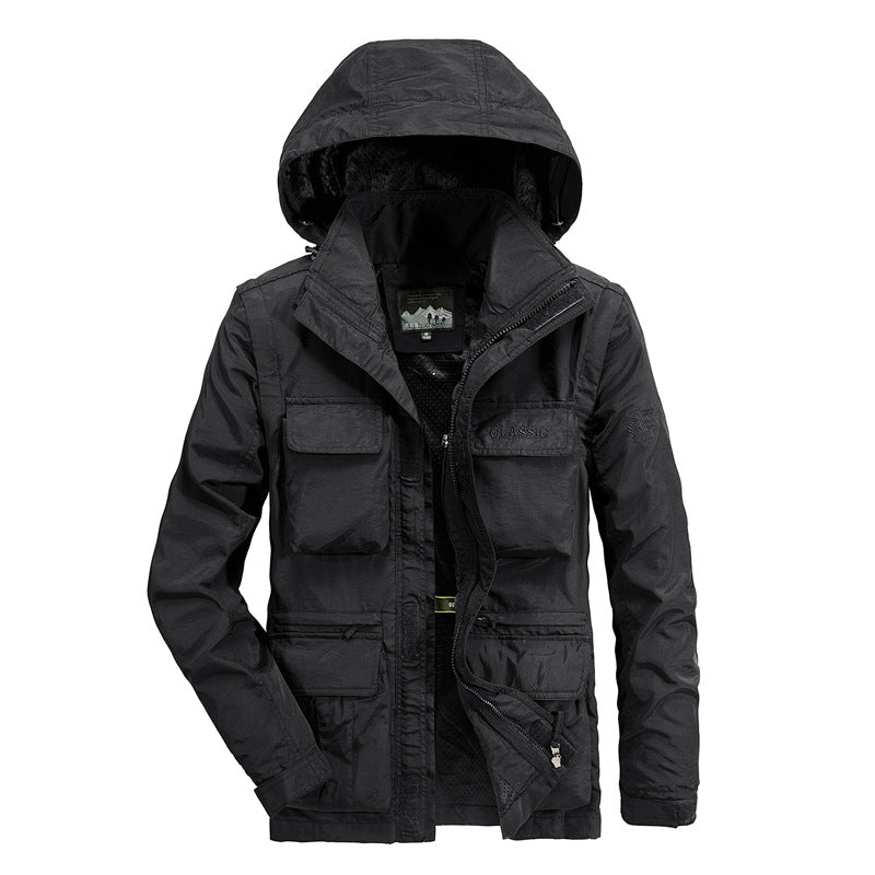 Herren leichter Fieldparka mit Kapuze, Multifunktionstaschen und atmungsaktivem Mesh‑Futter Nord Taschen