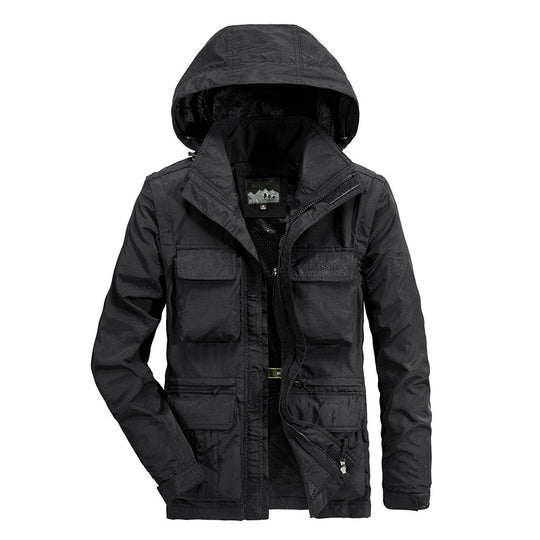Herren leichter Fieldparka mit Kapuze, Multifunktionstaschen und atmungsaktivem Mesh‑Futter Nord Taschen