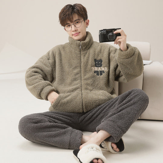 Herren-Pyjama-Set, Flanell mit Reißverschluss, warm
