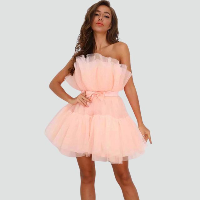 Trägerloses Tüllkleid mit mehrlagigem Rock - Arvani
