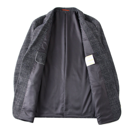 Herren Wollmischstoff Slim-Fit Sakko mit Glencheck-Muster und gesteppter Innenfütterung Nord Taschen