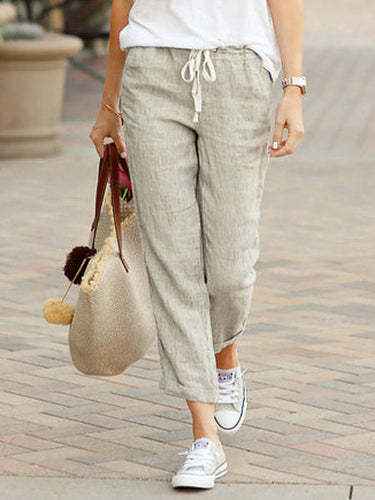 Damen Leichte Sommerhose mit verstellbarem Bund und seitlichen Taschen