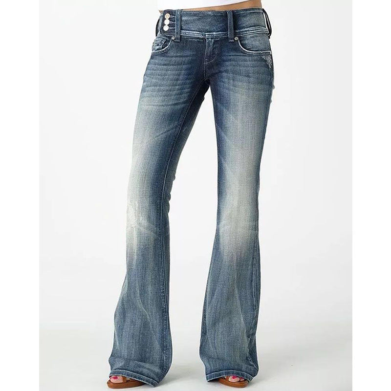 BeliNord Taschente Weinlese Seitenknopf Hohe Taille Skinny Jeans
