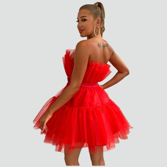 Trägerloses Tüllkleid mit mehrlagigem Rock - Arvani