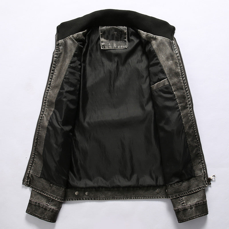 Herren Vintage-inspirierte Bikerjacke in Lederoptik mit Utility-Taschen und Stehkragen Nord Taschen