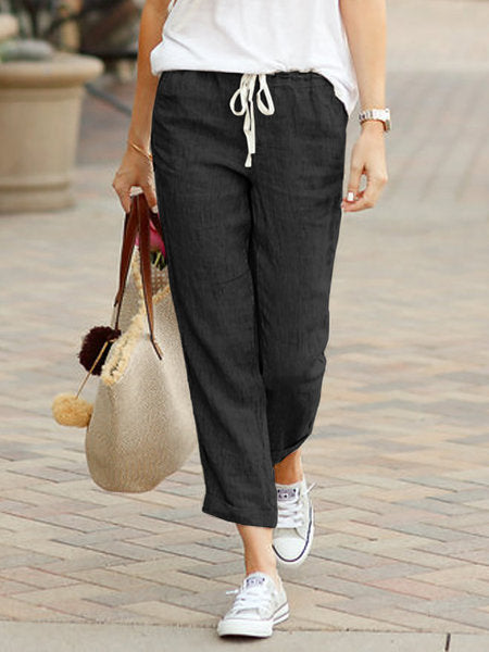 Damen Leichte Sommerhose mit verstellbarem Bund und seitlichen Taschen