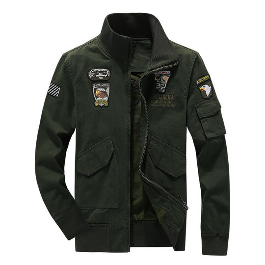Herren Militärinspirierte Fieldjacke mit Wappenpatches und Stehkragen Nord Taschen