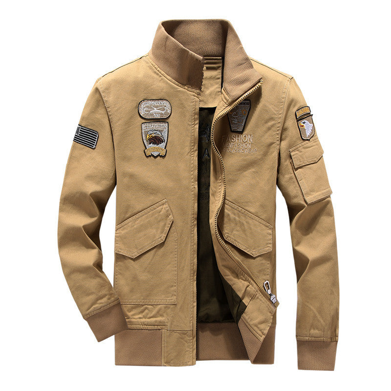 Herren Militärinspirierte Fieldjacke mit Wappenpatches und Stehkragen Nord Taschen