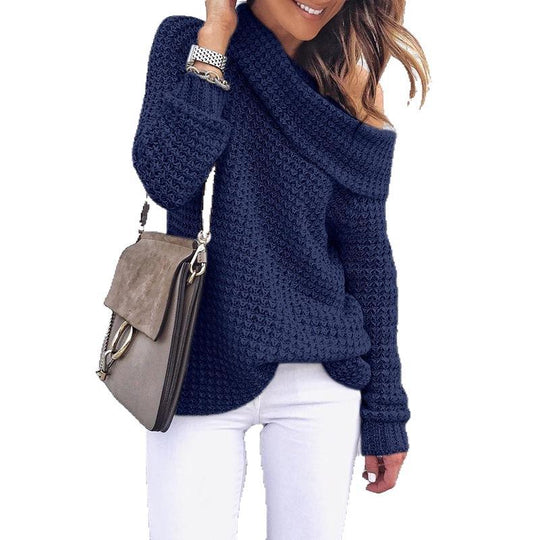 Damen Grobstrickpullover mit weitem Carmenausschnitt und Strukturmuster Drune