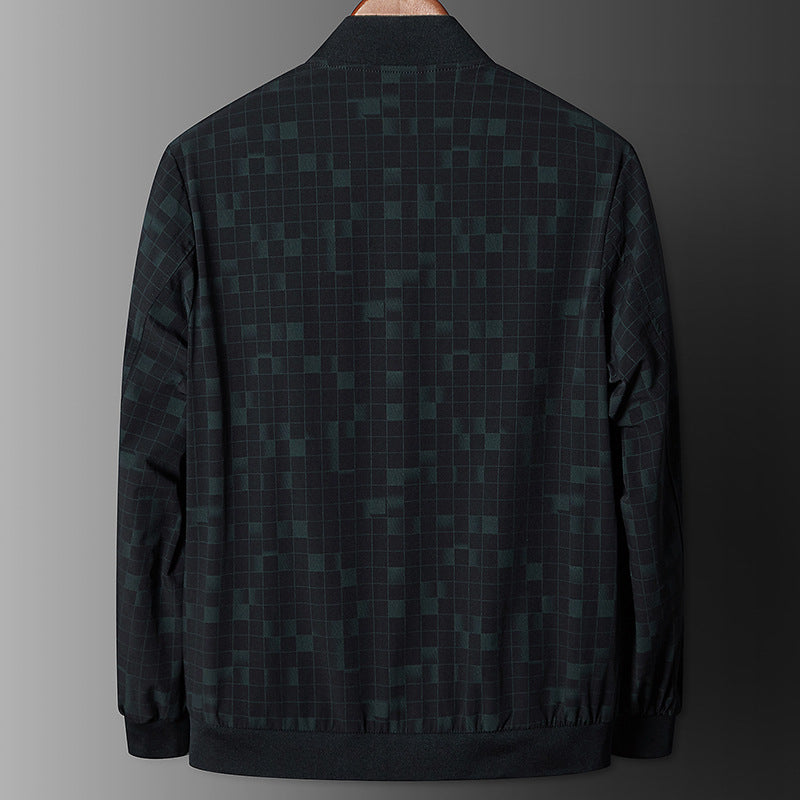 Herren Leichte karierte Pixel-Bomberjacke mit Stehkragen, durchgehendem Reißverschluss und gerippten Bündchen Nord Taschen