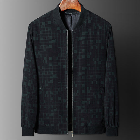 Herren Leichte karierte Pixel-Bomberjacke mit Stehkragen, durchgehendem Reißverschluss und gerippten Bündchen Nord Taschen