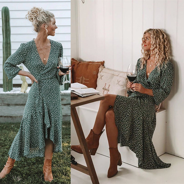 Damen Wickelkleid mit fließendem Rock und V-Ausschnitt