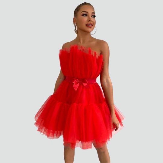 Trägerloses Tüllkleid mit mehrlagigem Rock - Arvani