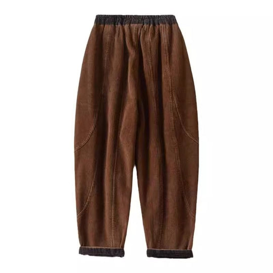 Damen-Cordhose, gefüttert, mit Bindegürtel, schmal zulaufend