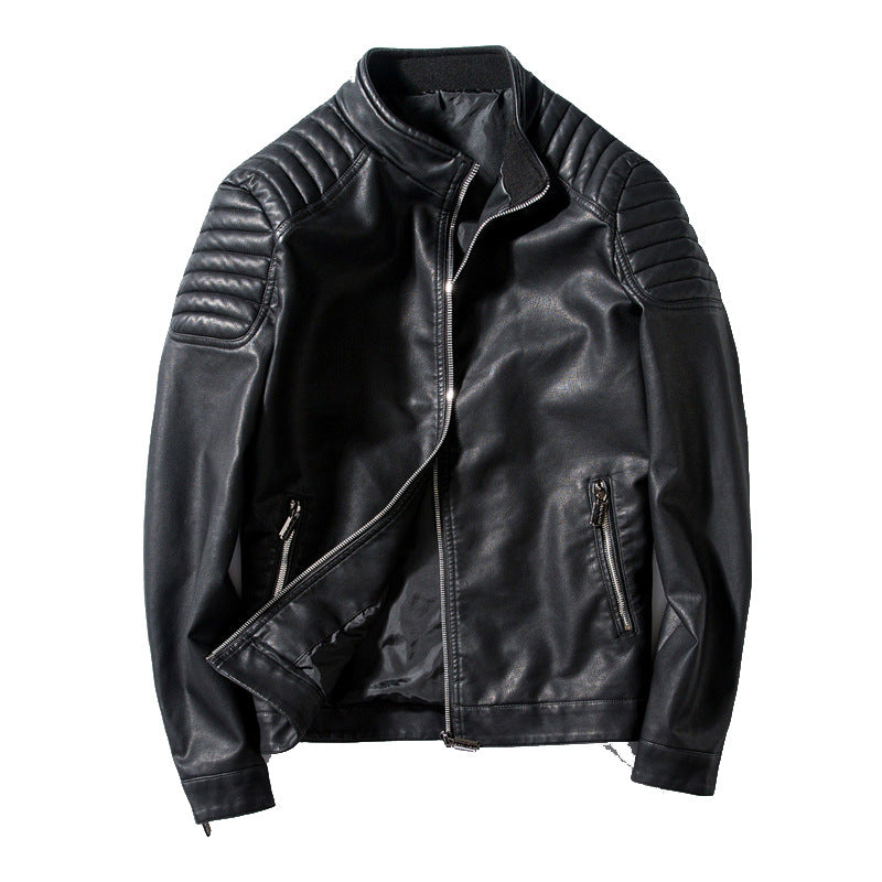Herren Slim-Fit Kunstleder-Motorradblouson mit gesteppter Schulter und Stehkragen Nord Taschen