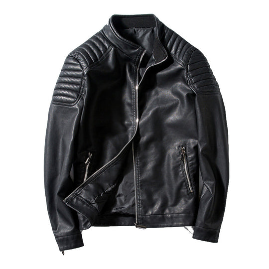 Herren Slim-Fit Kunstleder-Motorradblouson mit gesteppter Schulter und Stehkragen Nord Taschen