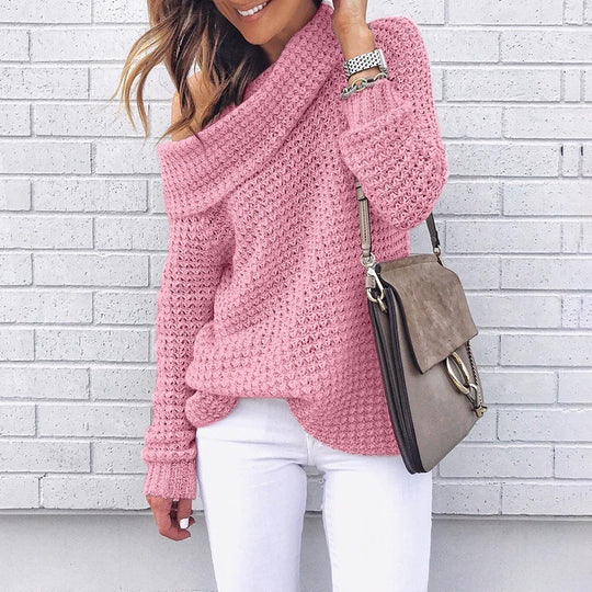 Damen Grobstrickpullover mit weitem Carmenausschnitt und Strukturmuster Drune