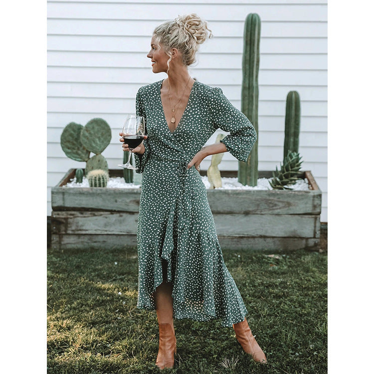 Damen Wickelkleid mit fließendem Rock und V-Ausschnitt