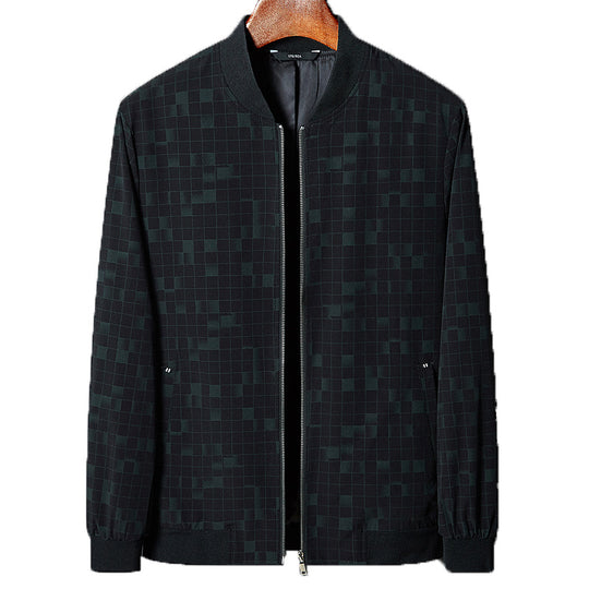 Herren Leichte karierte Pixel-Bomberjacke mit Stehkragen, durchgehendem Reißverschluss und gerippten Bündchen Nord Taschen