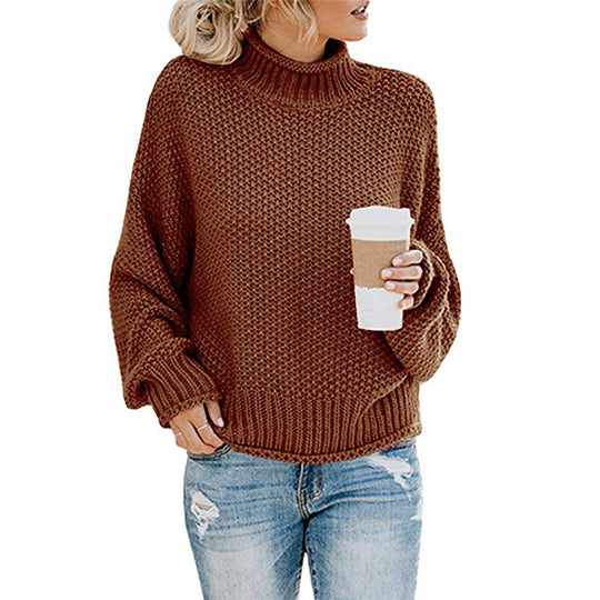 Damen Grobstrick-Pullover mit Stehkragen, Blockstreifen und Oversize-Passform Nord Taschen