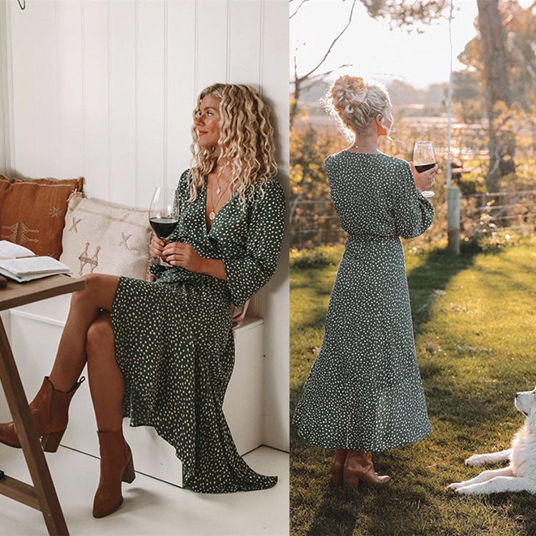 Damen Wickelkleid mit fließendem Rock und V-Ausschnitt