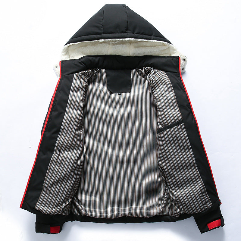 Herren Steppjacke mit Teddyfellkapuze und Chevron-Steppung Nord Taschen