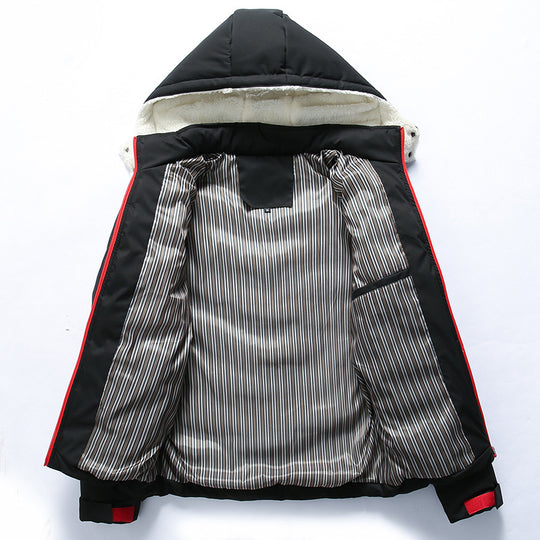 Herren Steppjacke mit Teddyfellkapuze und Chevron-Steppung Nord Taschen
